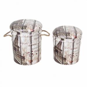 Set 2 Pouf Contenitore Tondo Torre Eiffel per Casa