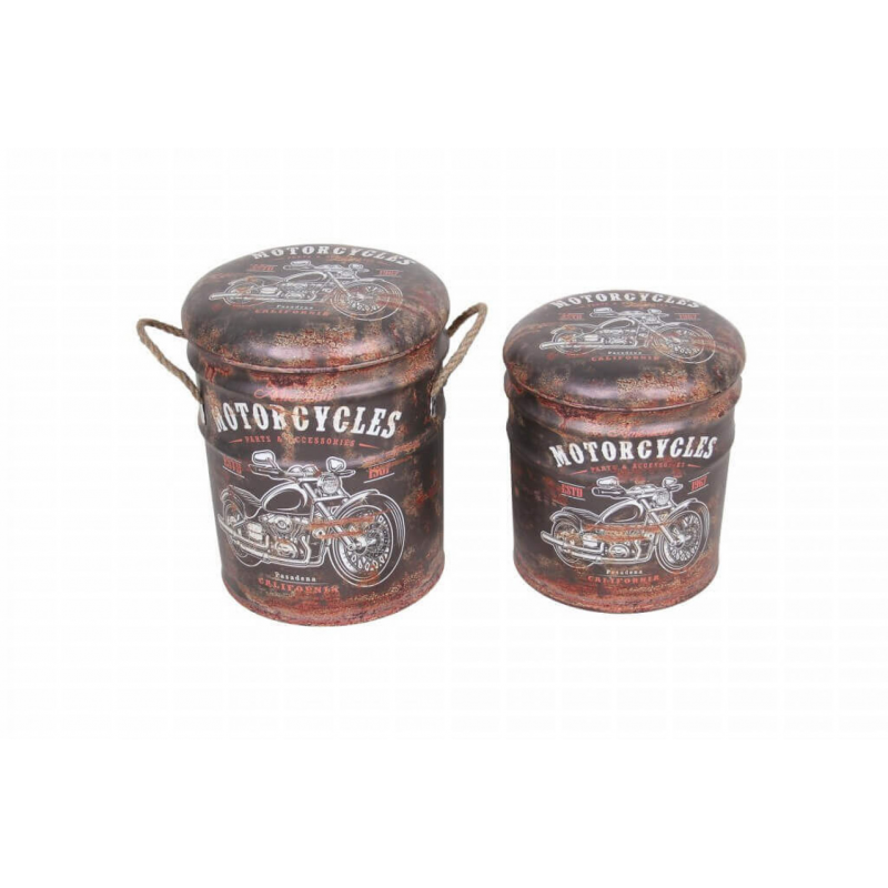 SET DI 2 POUF CONTENITORE TONDO MARRONE