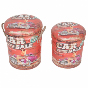 Set 2 Pouf Contenitore Tondo Rosso per Casa