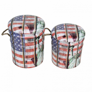 Set 2 Pouf Contenitore Tondo USA per Casa