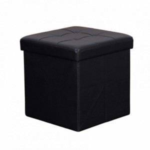 Pouf Contenitore Quadrato in Ecopelle Nero per Casa