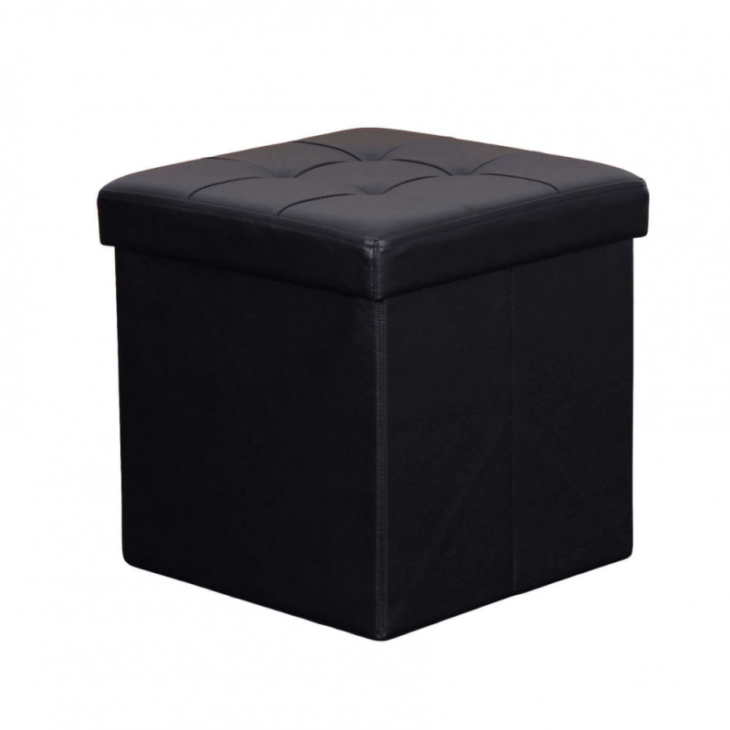 Pouf Contenitore Quadrato in Ecopelle Nero per Casa