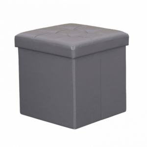 Pouf Contenitore Quadrato in Ecopelle Grigio per Casa