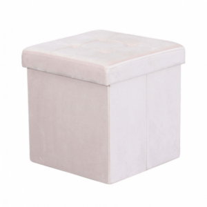 Pouf Contenitore Quadrato in Velluto Beige per Casa