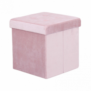 Pouf Contenitore Quadrato in Velluto Rosa per Casa
