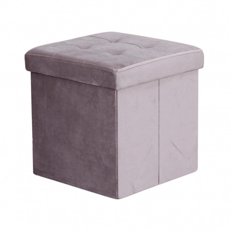 Pouf contenitore quadrato velluto tortora elegante e pratico