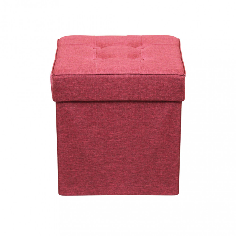Pouf Contenitore Quadrato in Stoffa Bordeaux per Casa