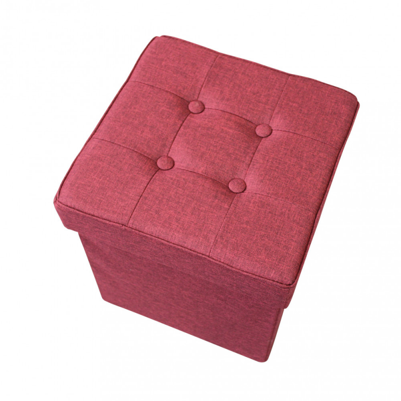 Pouf Contenitore Quadrato in Stoffa Bordeaux per Casa