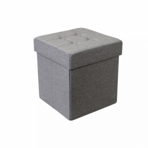 Pouf Contenitore Quadrato in Stoffa Grigio per Casa