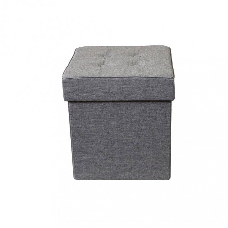 Pouf Contenitore Quadrato in Stoffa Grigio per Casa