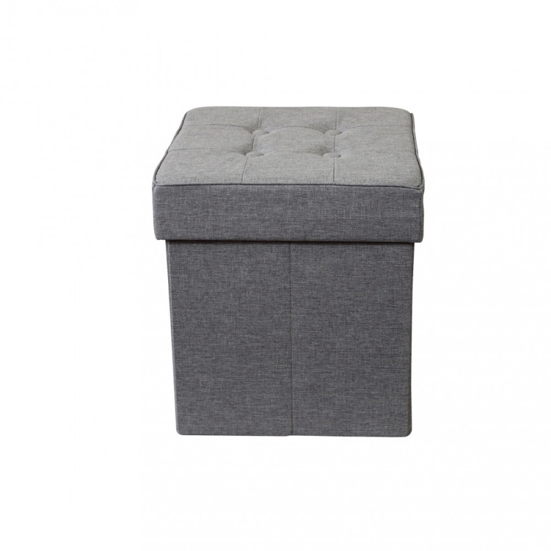 Pouf Contenitore Quadrato in Stoffa Grigio per Casa