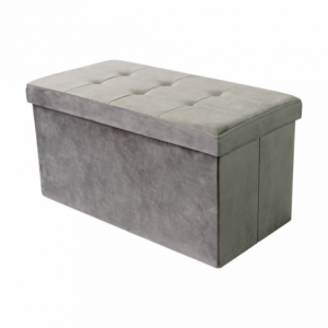Pouf Contenitore Quadrato in Stoffa Grigio Scuro per Casa