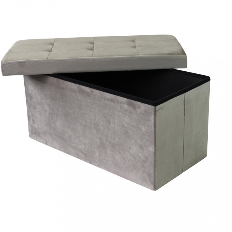 Pouf Contenitore Quadrato in Stoffa Grigio Scuro per Casa