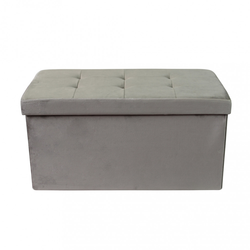 Pouf Contenitore Quadrato in Stoffa Grigio Scuro per Casa