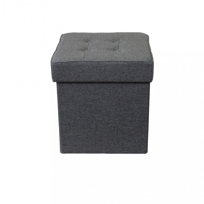 Pouf Contenitore Quadrato in Stoffa Grigio Scuro per Casa