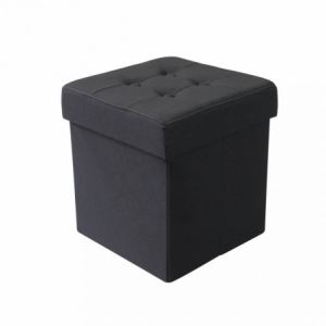 Pouf Contenitore Quadrato in Stoffa Nero per Casa