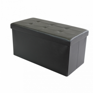 Pouf Contenitore Rettangolare in Ecopelle Nero per Casa