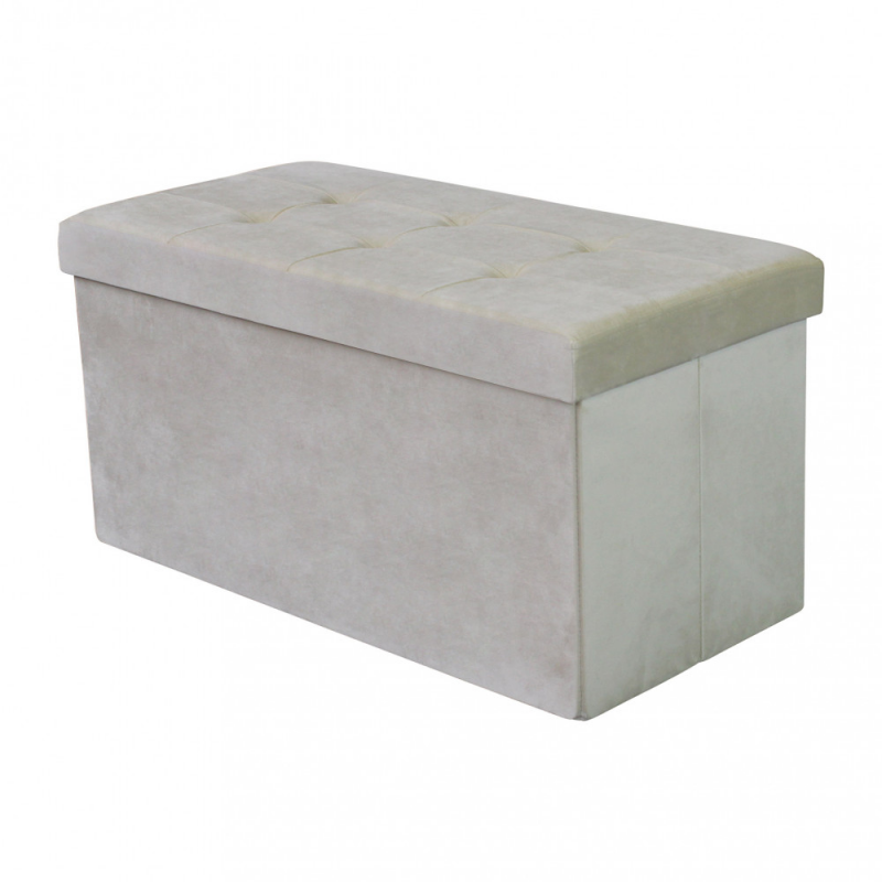 Pouf Contenitore Rettangolare in Velluto Beige per Casa