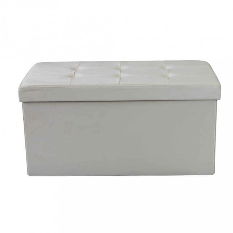 Pouf Contenitore Rettangolare in Velluto Beige per Casa