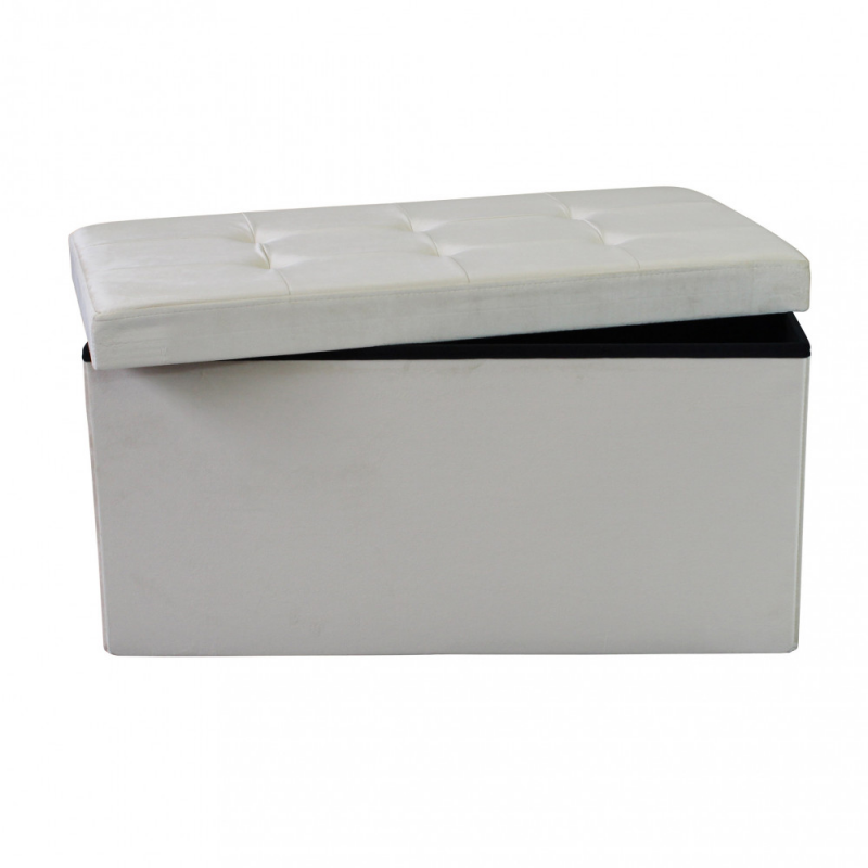 Pouf Contenitore Rettangolare in Velluto Beige per Casa