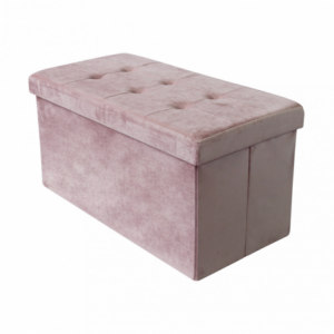 Pouf Contenitore Rettangolare in Velluto Rosa per Casa