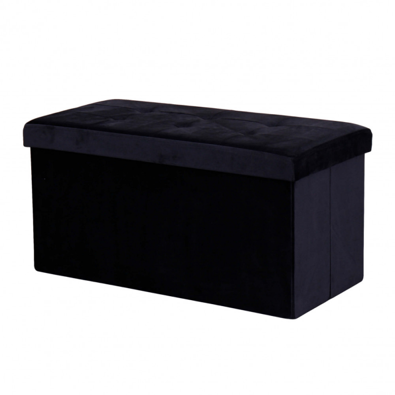 Pouf Contenitore Rettangolare in Velluto Nero per Casa
