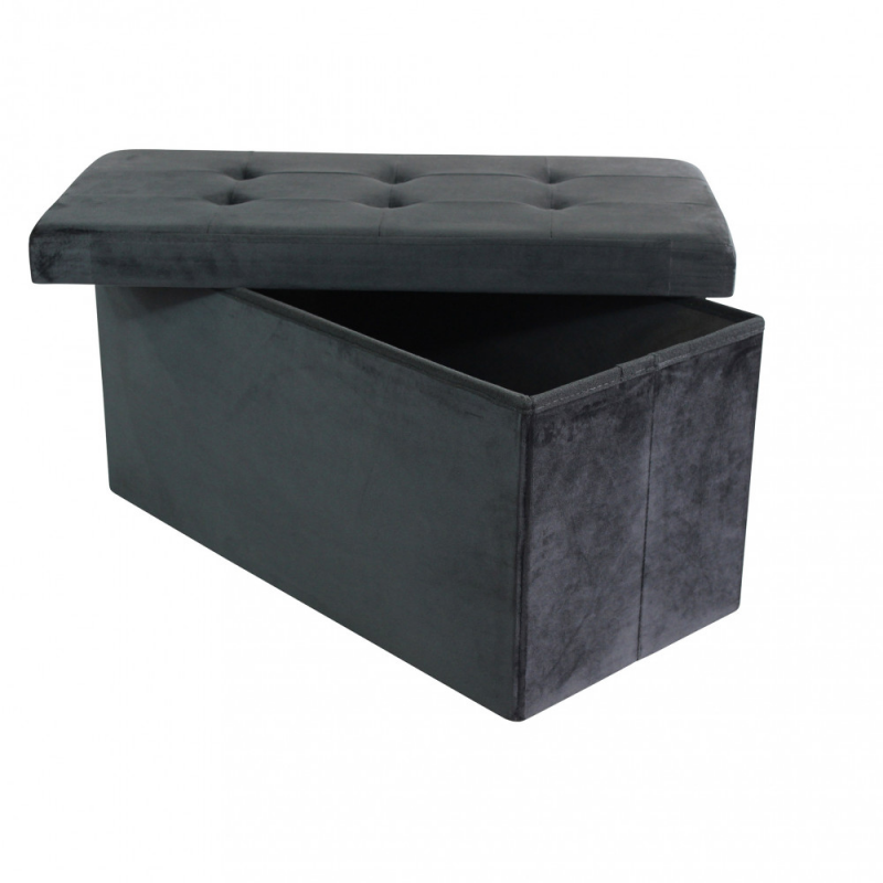 Pouf Contenitore Rettangolare in Velluto Nero per Casa