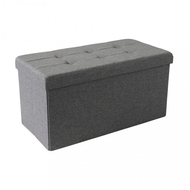 Pouf Contenitore Rettangolare in Stoffa Grigio per Casa