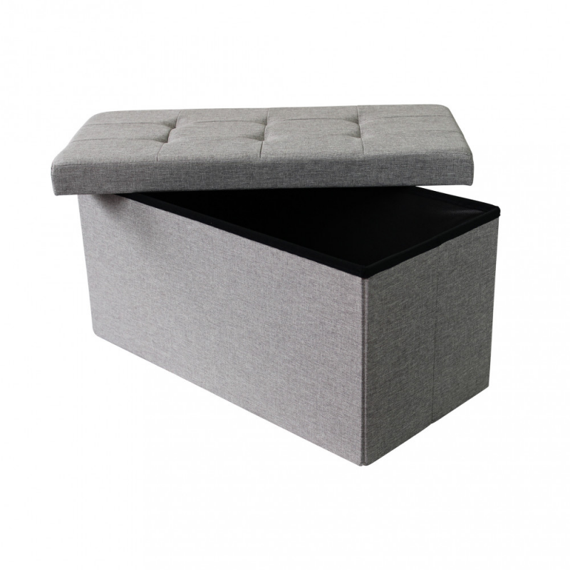 Pouf Contenitore Rettangolare in Stoffa Grigio Scuro per Casa
