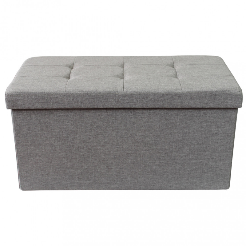 Pouf Contenitore Rettangolare in Stoffa Grigio Scuro per Casa