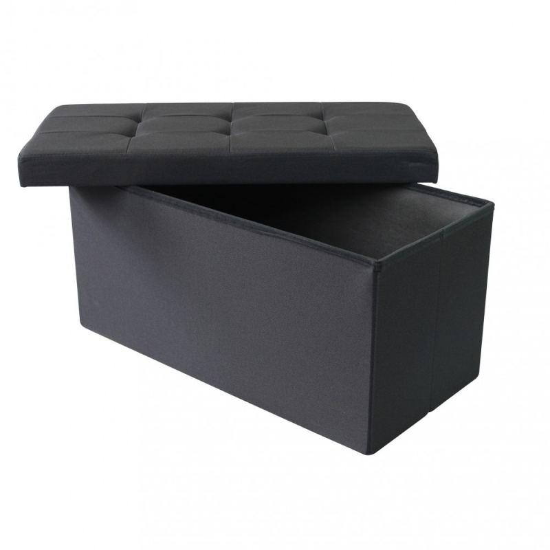Pouf Contenitore Rettangolare in Stoffa Nero per Casa