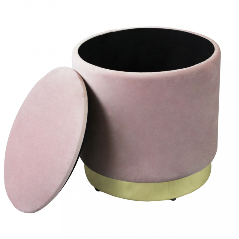 Pouf Contenitore Rotondo in Velluto Rosa per Casa