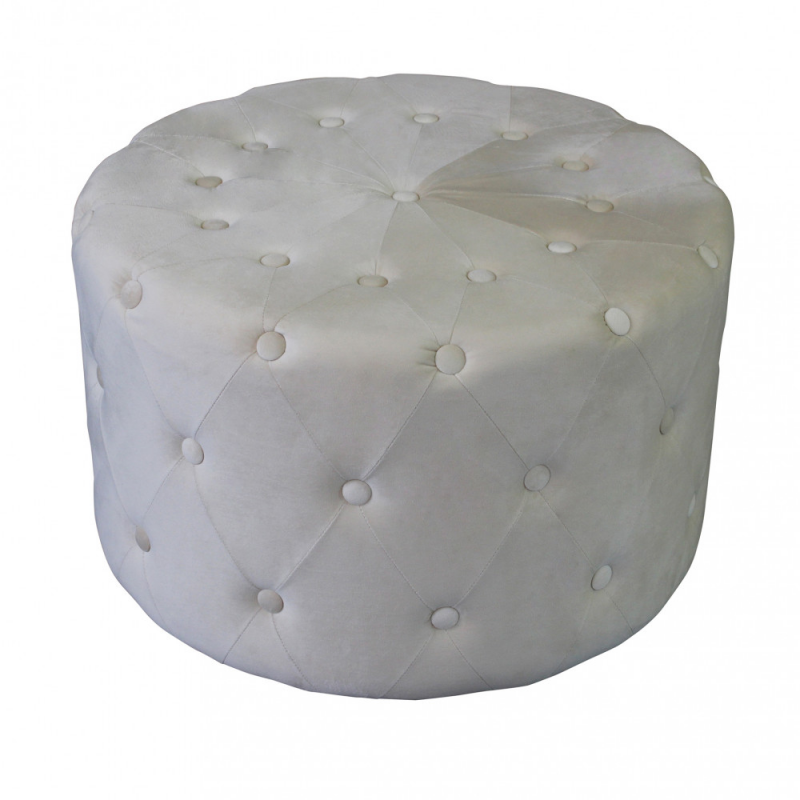 Pouf Rotondo in Velluto Beige per Casa