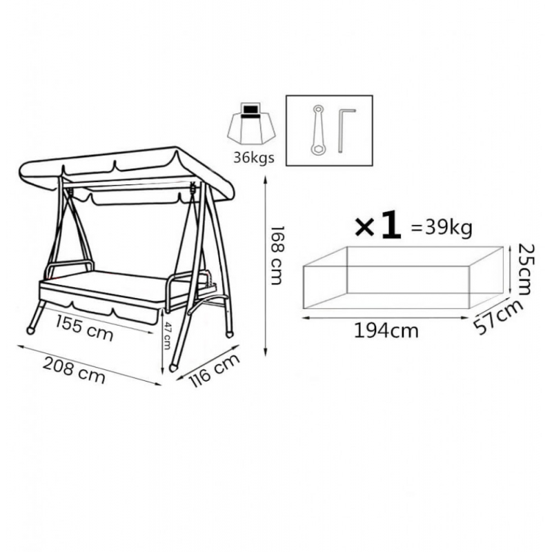 Dondolo Antigua da giardino con cuscini 3 posti robusto elegante