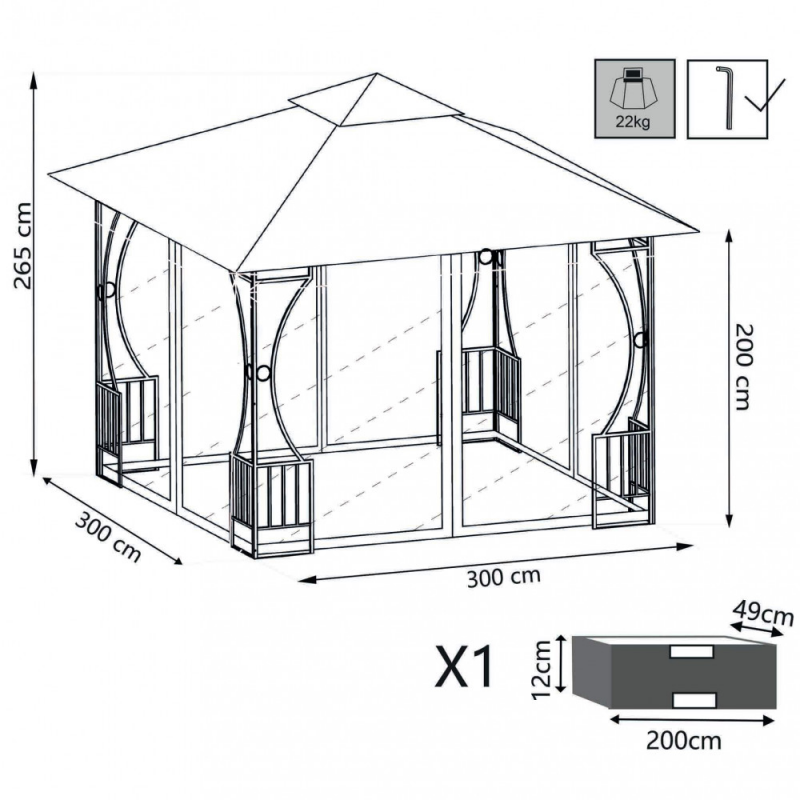 Gazebo Hogan 3x3 m da giardino robusto e facile da montare