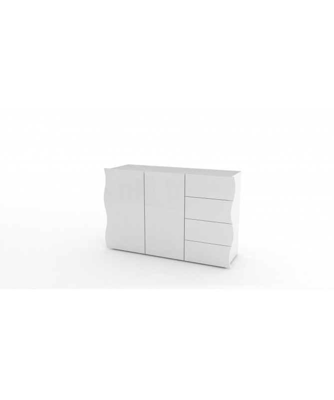 Armadietto ONDA 2 ante + 4 cassetti - bianco laccato lucido