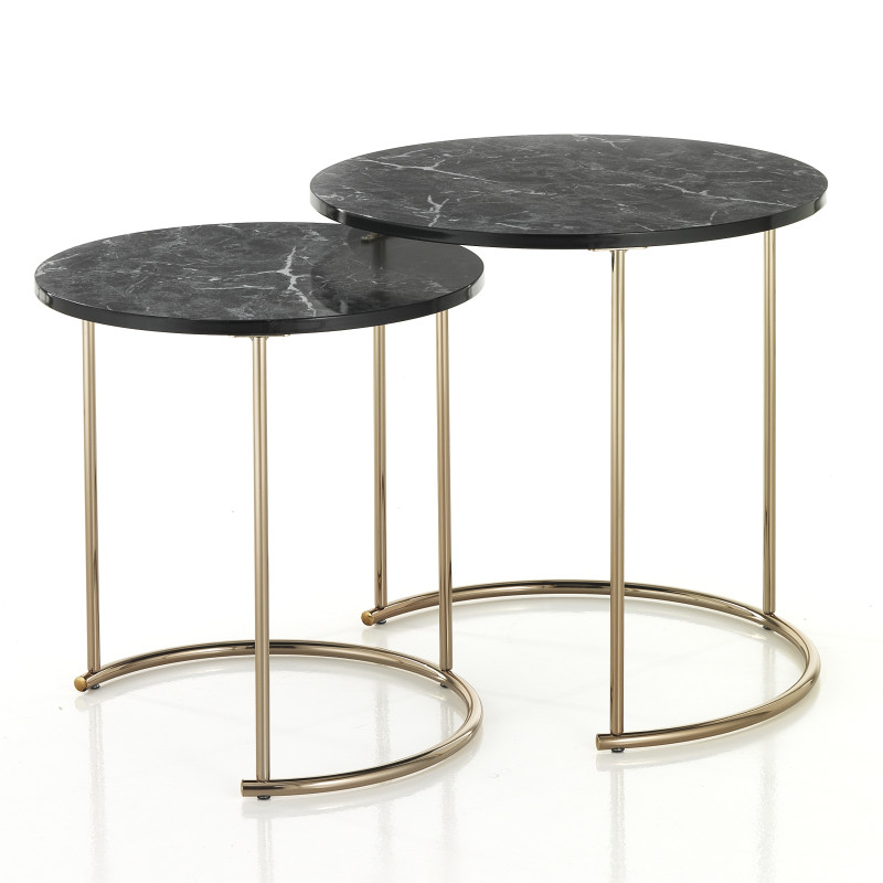 Set 2 Tavolini Thin-R Black Marble / Gold 52,5 X 54,5 H6,5 Cm