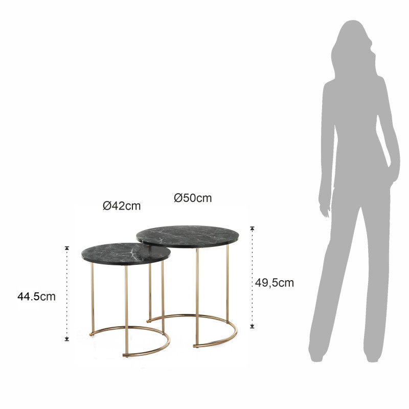 Set 2 Tavolini Thin-R Black Marble / Gold 52,5 X 54,5 H6,5 Cm