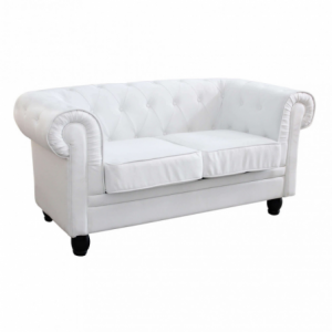 Divano 2 posti Chesterfield in ecopelle bianco elegante
