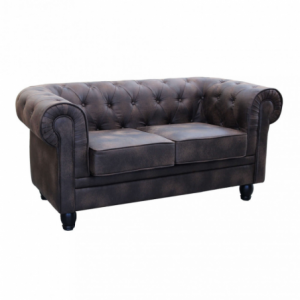 Divano 2 posti Chesterfield in ecopelle vintage marrone