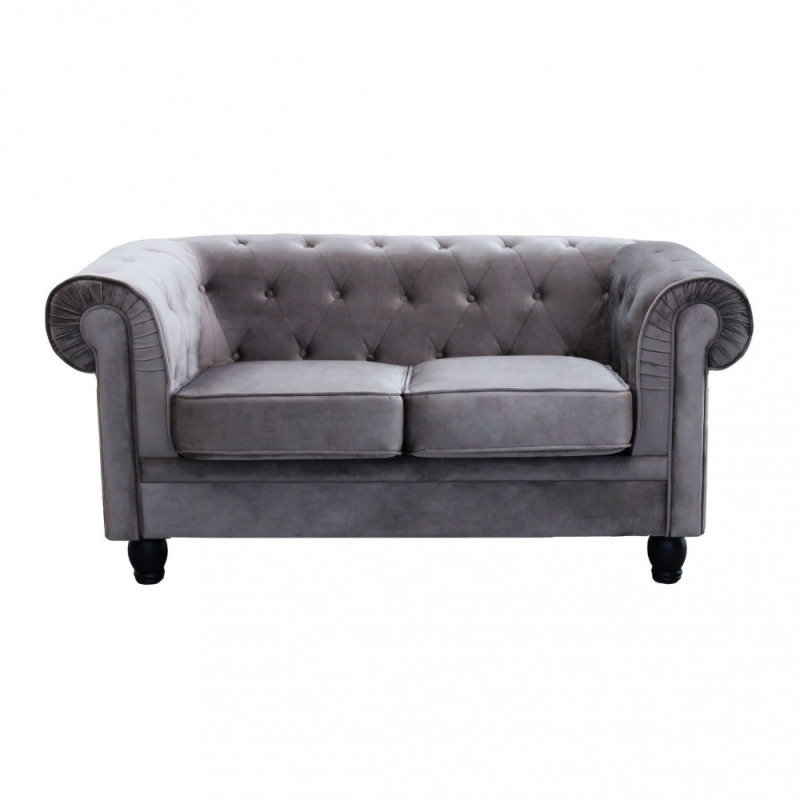 Divano 2 posti Chesterfield in velluto taupe elegante soggiorno