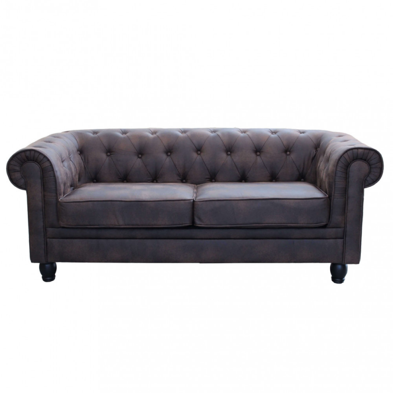Divano 3 posti Chesterfield in ecopelle vintage marrone elegante