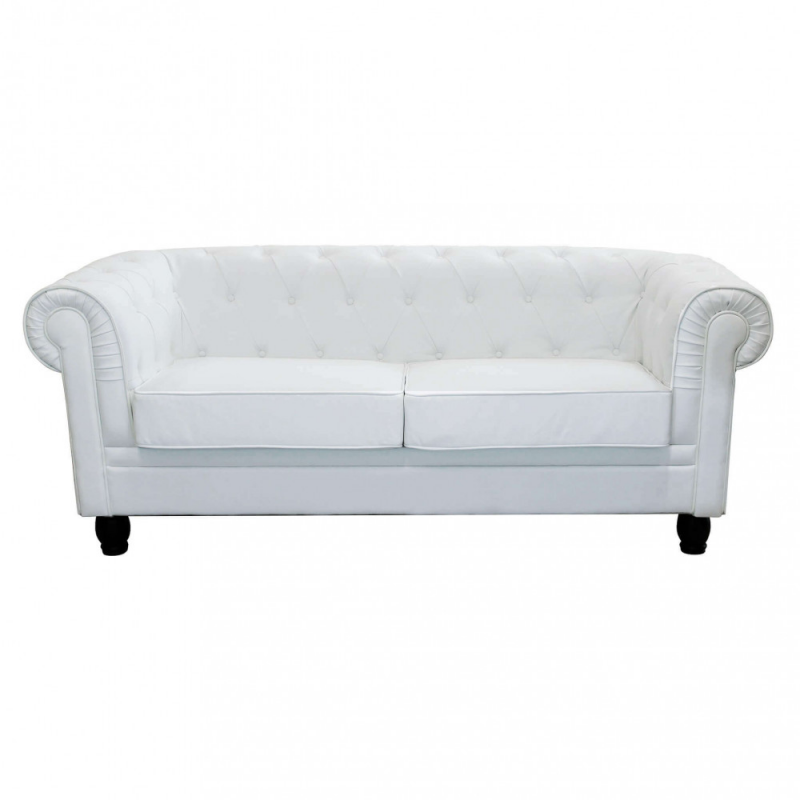 Divano 3 posti Chesterfield in ecopelle bianco elegante soggiorno