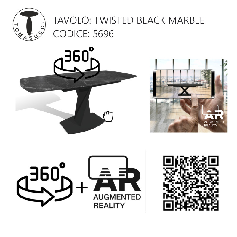 Tavolo Allungabile Twisted Black Marble 100 X 110 H.13 Cm