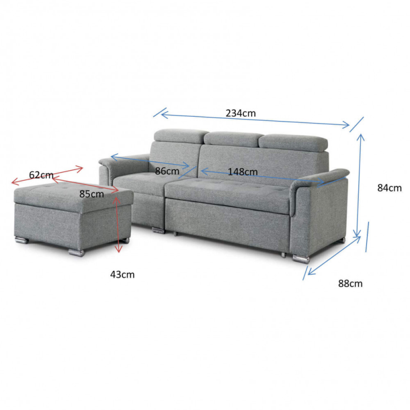 Divano letto Derrick moderno e pratico per soggiorno e camera