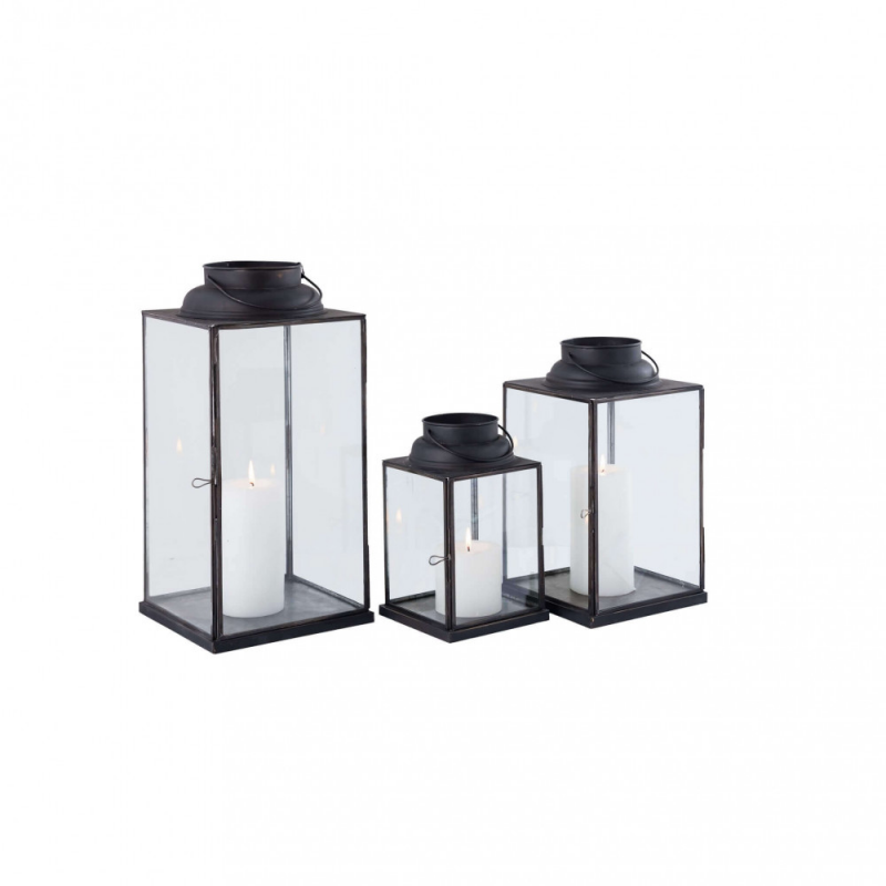 Lanterna Naomi piccola antracite in metallo e vetro moderna