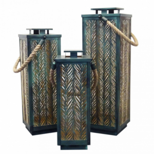 Set 3 lanterne in metallo Danielle eleganti per casa e giardino