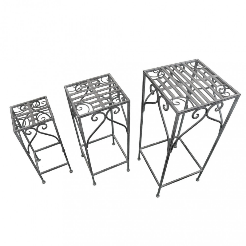 Set 3 fioriere Vincent bianco ossidato in ferro per giardino