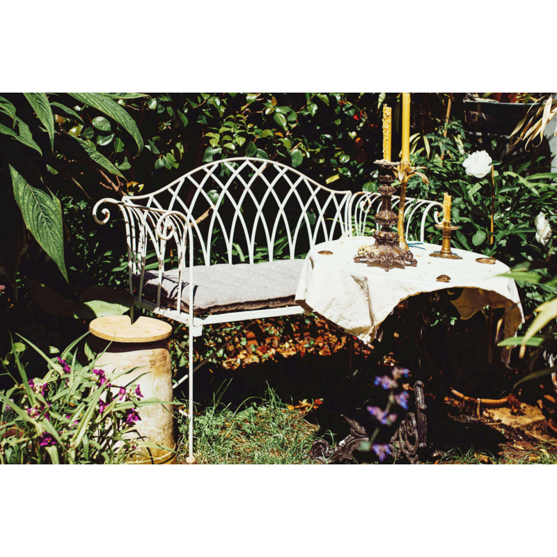 Panca Annette bianco antico in ferro per giardino e terrazzo