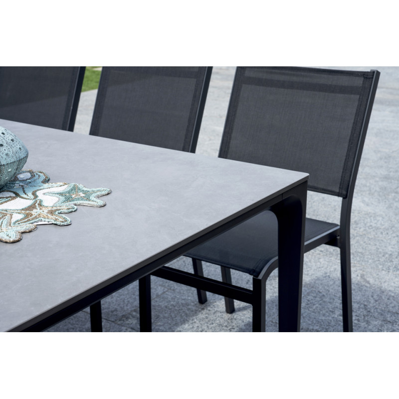 Tavolo Alghero 180x90 Alluminio Antracite Piano Gress Grigio Moia